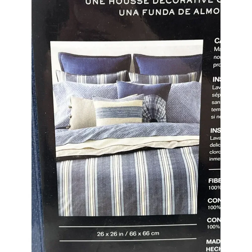 Ralph Lauren Gavin Euro Pillow Shams Indigo Blue 100% Linen Pair Of 2 26” X 26”